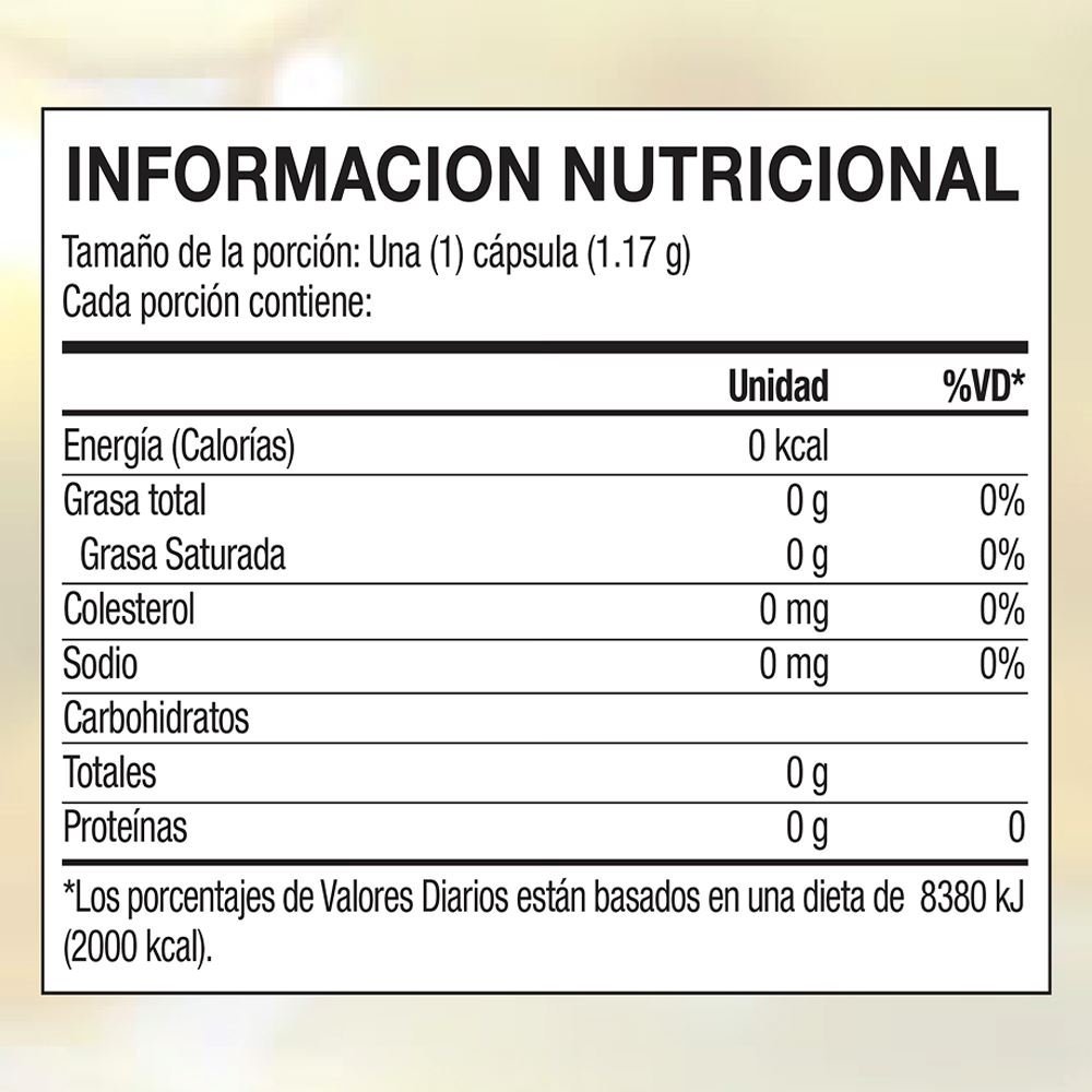 Tabla nutricional de BioEFA con CLA