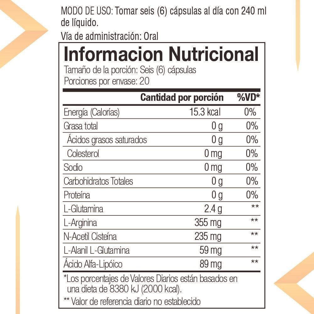 Tabla nutricional 4Life Glutamine Prime